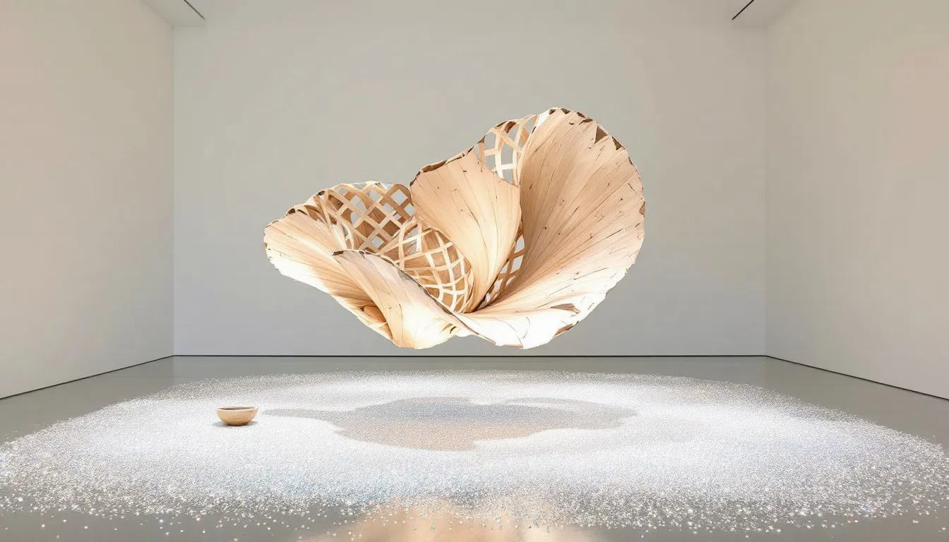 Large scale wabi sabi art piece displayed in a contemporary space.
