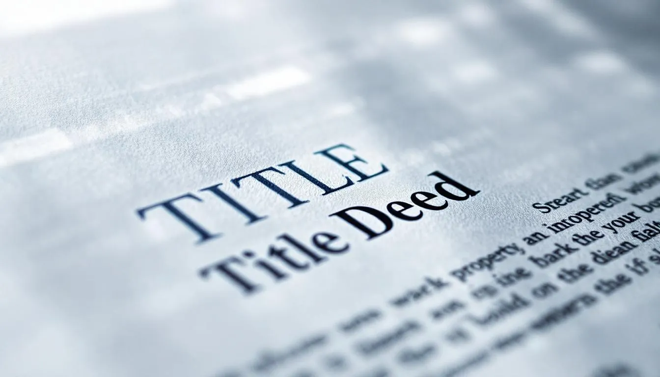 A blurred document showing a title deed, representing the importance of title in property ownership.
