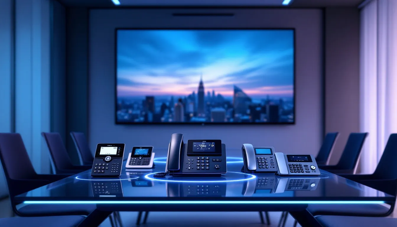 Différents équipements pour la téléphonie IP, y compris des téléphones IP et des softphones.