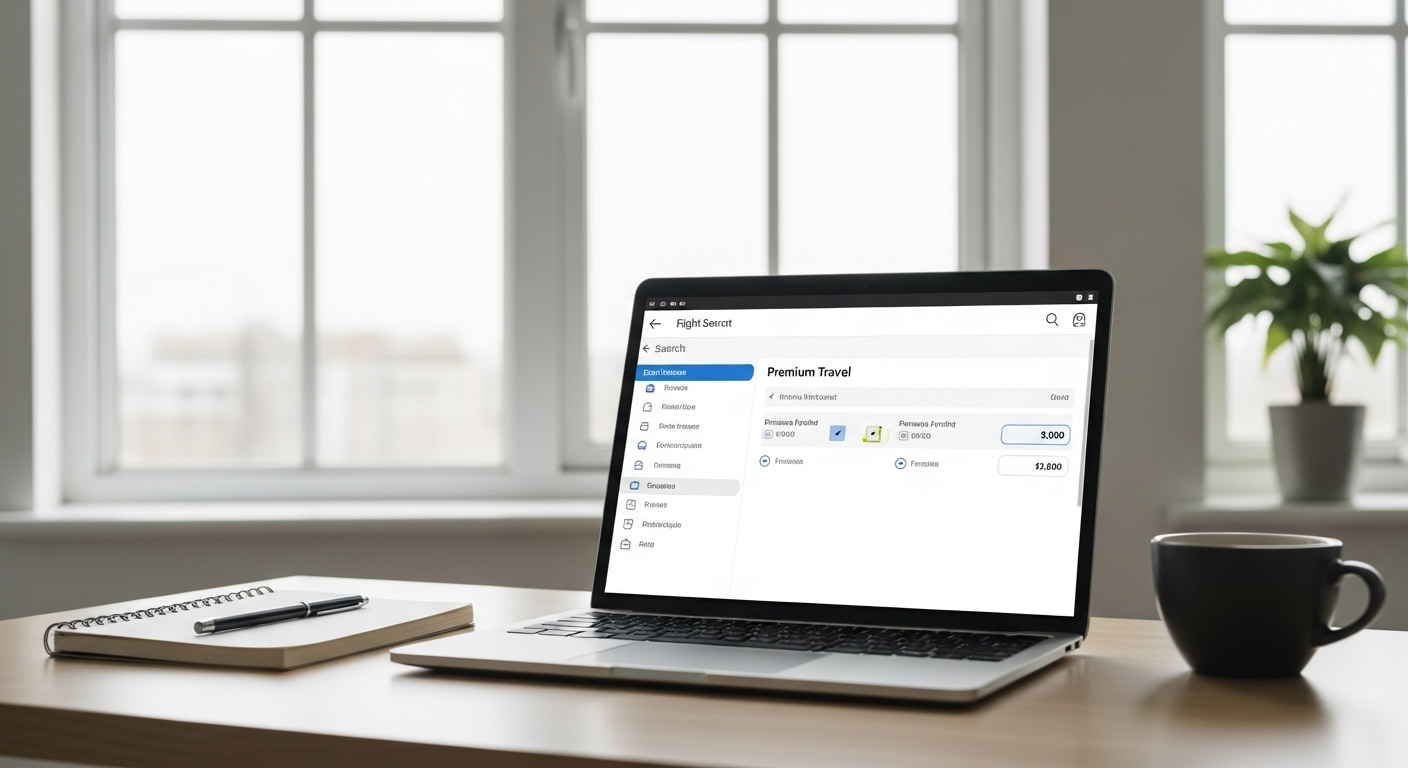 Planning and comparing business class flight options using a focused search approach to find better fares.