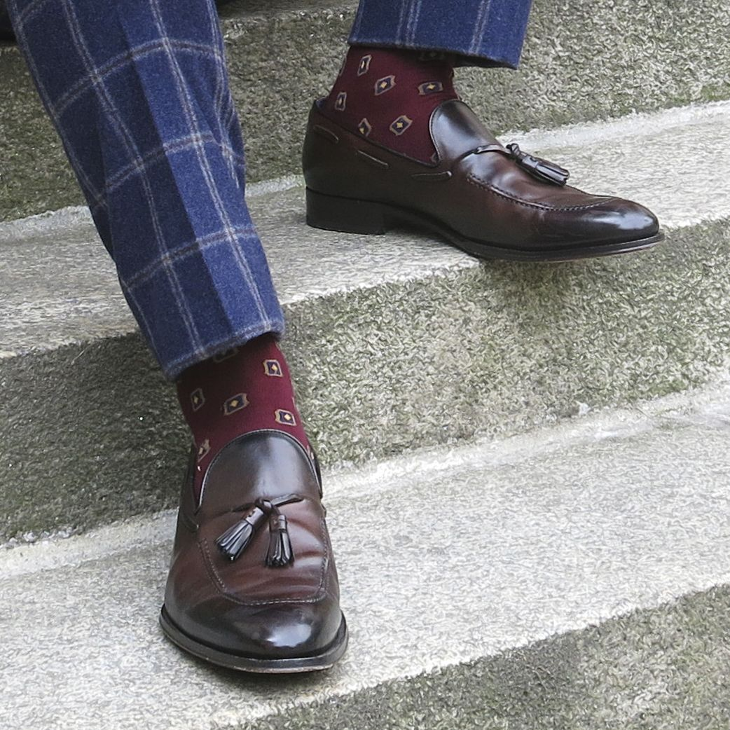 Burgundy socks to wear with brown shoes