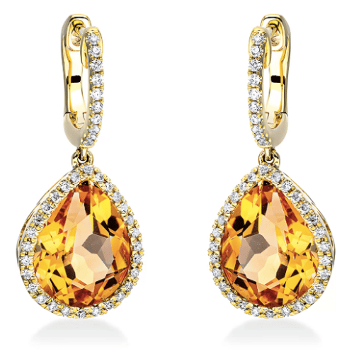 Geltono aukso auskarai su citrinais – dovanai mamai – fashiongold.lt