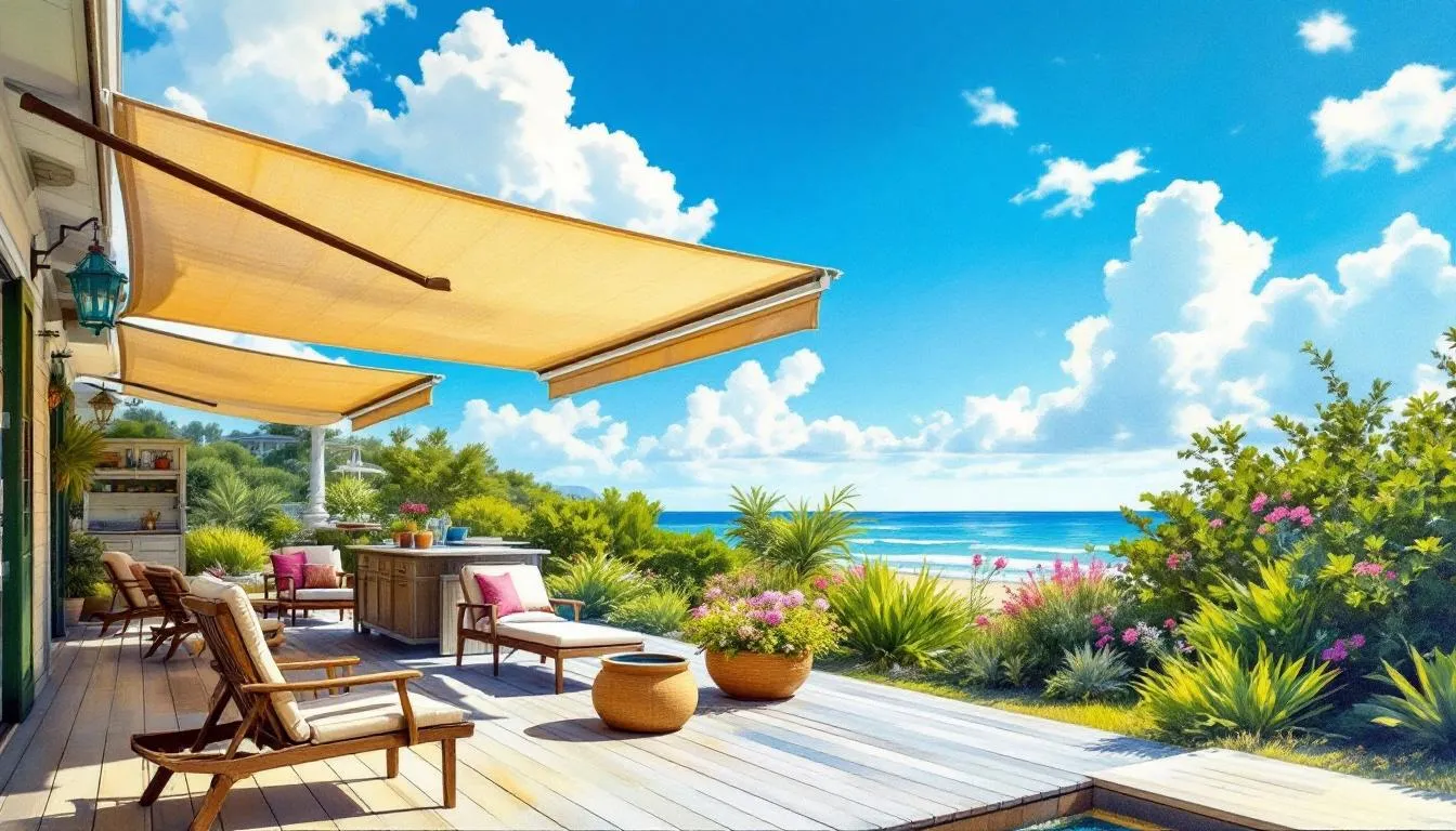 A patio with summer exterior shades demonstrating practical benefits.