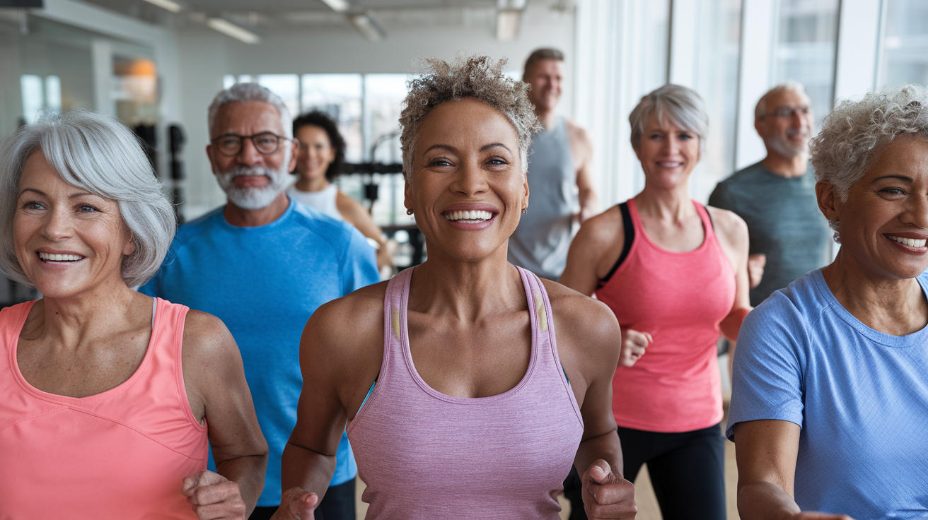 A group of older people in an exercise studio.
