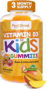 Amazon.com: Kids Vitamin D Gummies (3 Month Supply) by Feel Great Vitamin Co | Vitamin D3 for Kids (1000 IU) | Delicious Vegetarian Kids Vitamin Gummies to Support Healthy Bones, Teeth, Mood