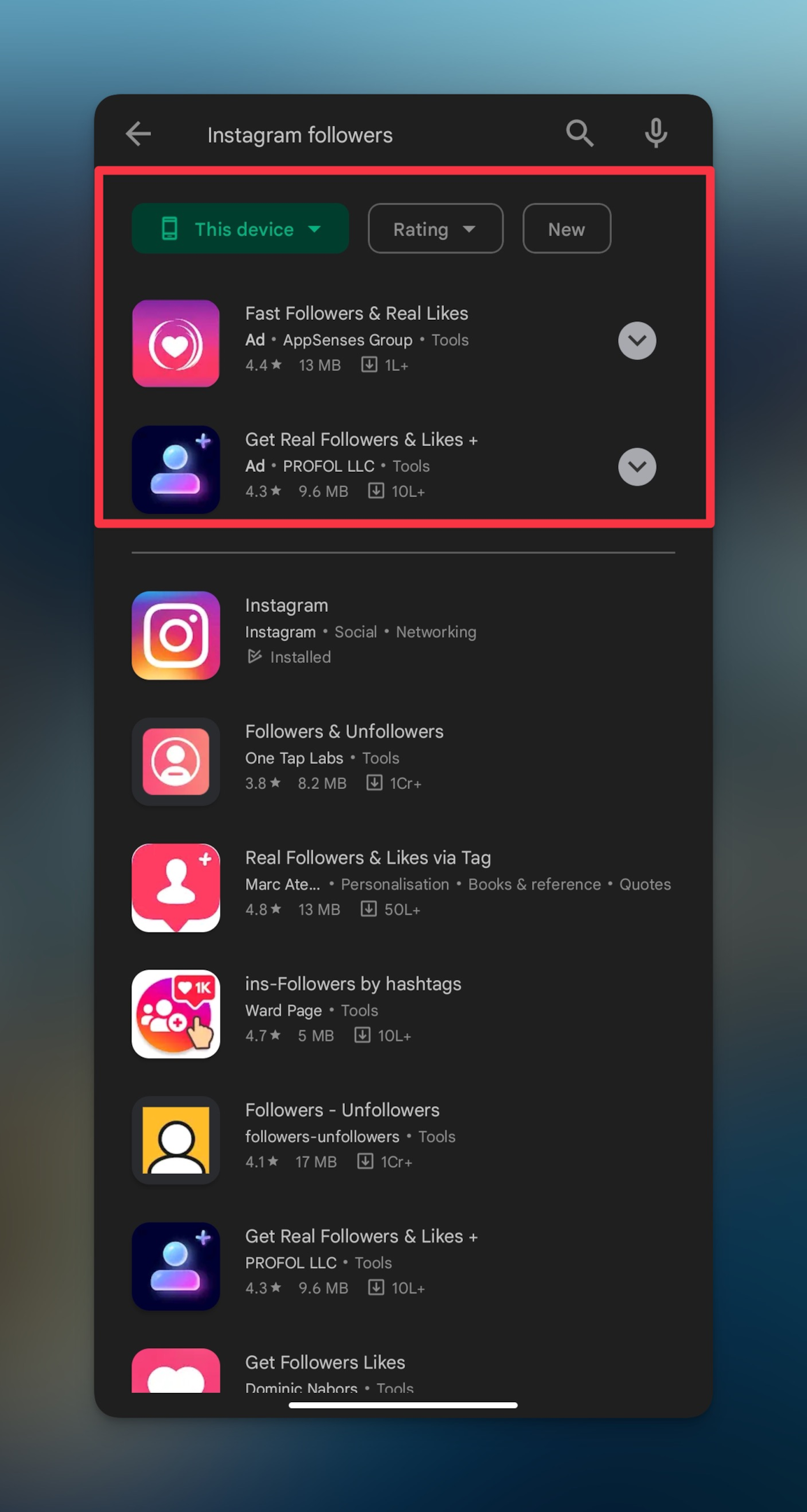 Remote.tools showing a list of third party apps for Instagram