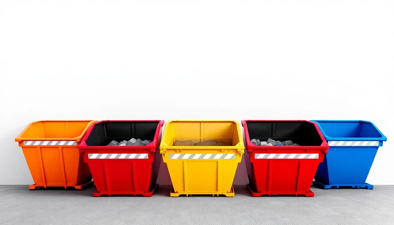 An assortment of skips available for hire in Leeds, showcasing affordable skip hire prices.