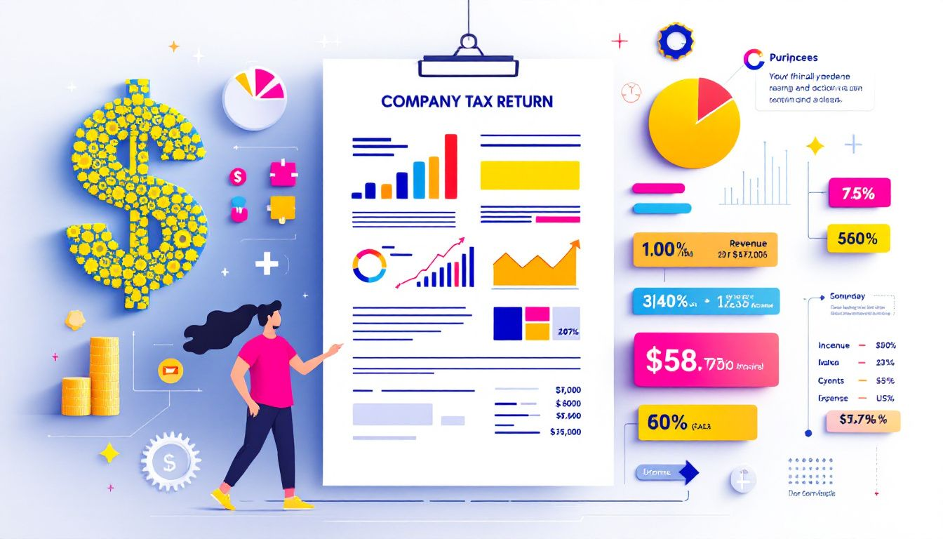 A company tax return document being filled out.