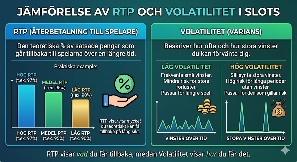 RTP och volatilitet i slots – hur hög RTP och låg eller hög volatilitet påverkar vinstchans i online casino