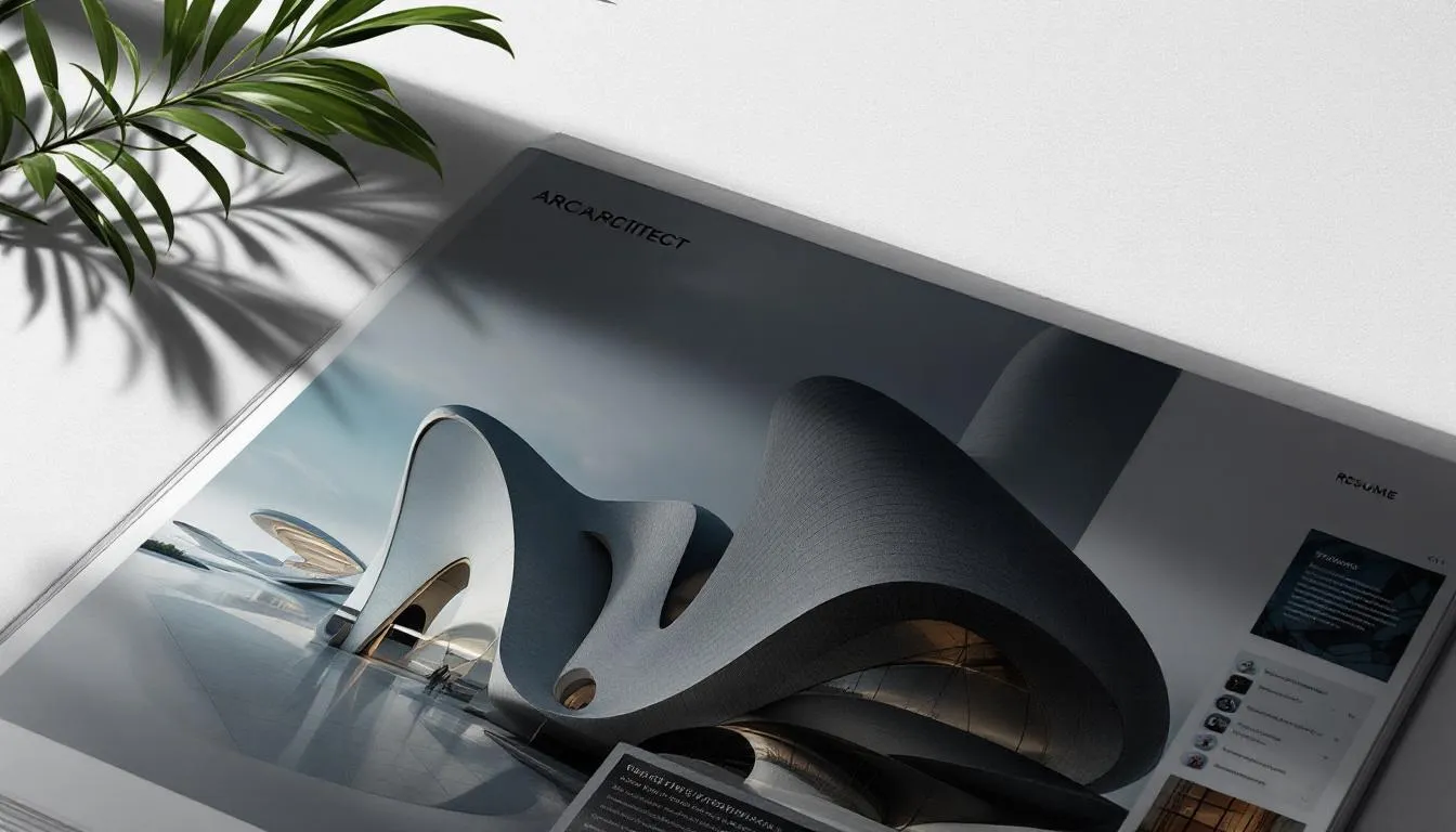 An architect creating a portfolio and resume to secure a job.