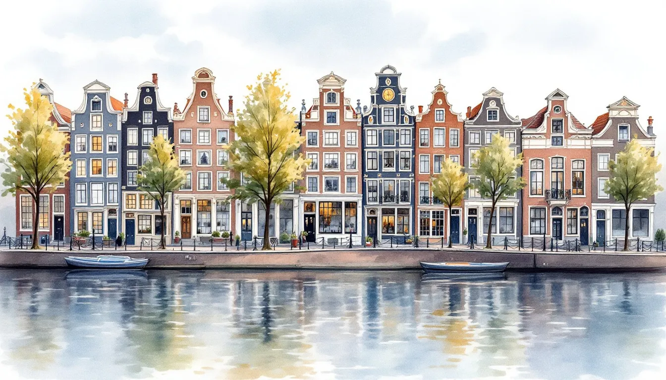 Iconic canals of Amsterdam with beautiful canal houses.