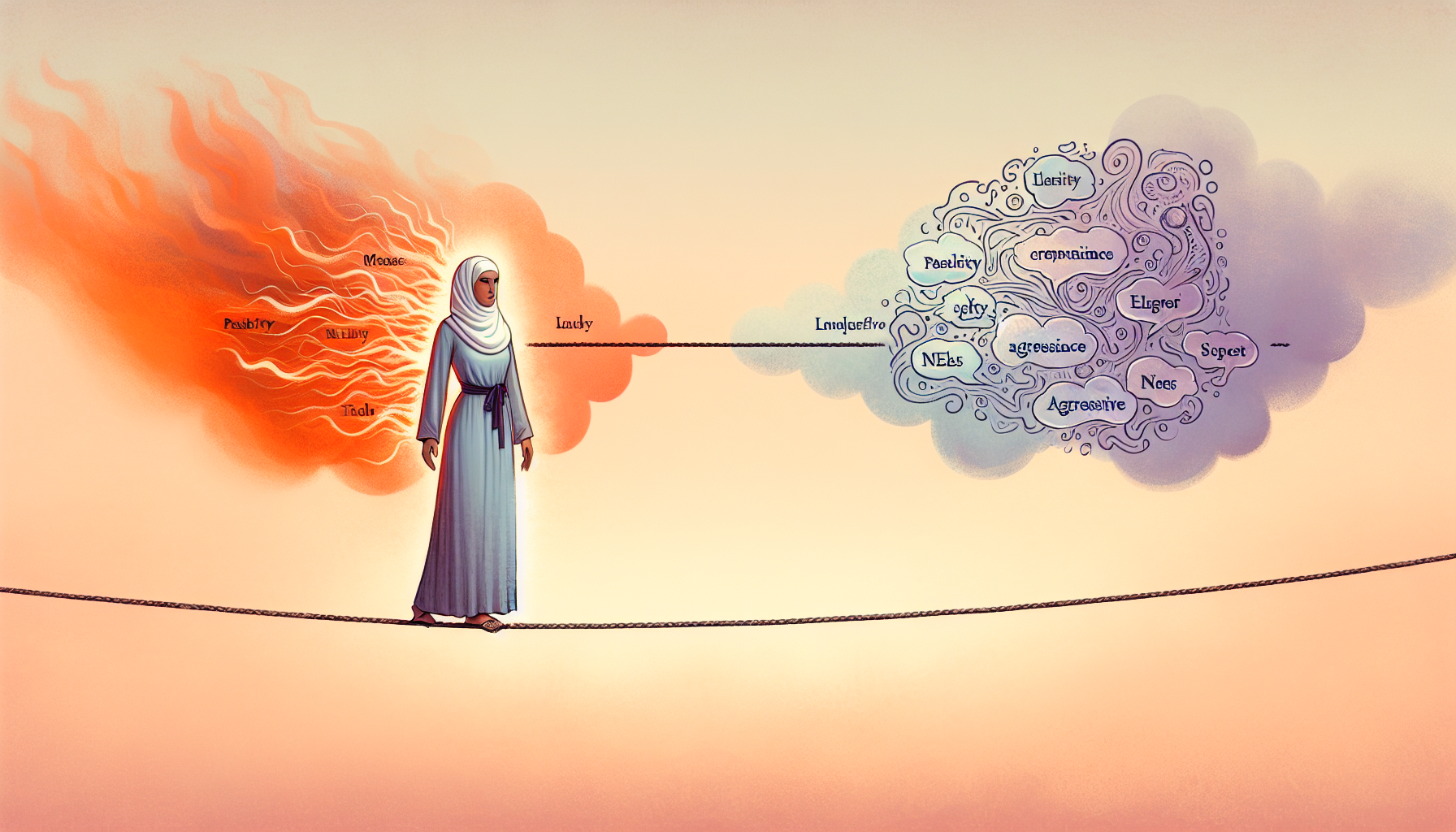 Illustrazione del comportamento assertivo come equilibrio tra passività e aggressività