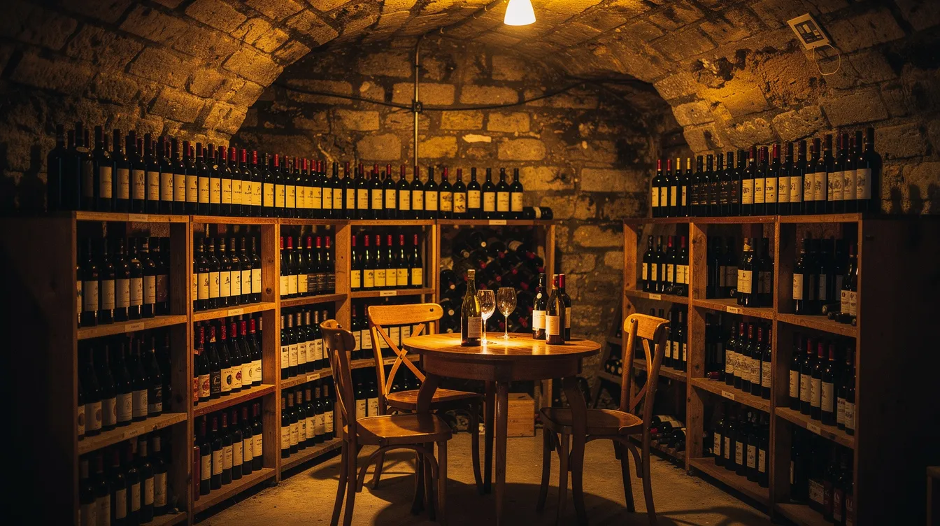 L'image montre l'intérieur chaleureux d'une cave à vin parisienne, avec des bouteilles soigneusement alignées sur des étagères en bois, créant une ambiance accueillante pour les amateurs de vins naturels. Ce lieu, typique des cavistes de Paris, invite à la découverte de crus variés dans un cadre charmant.