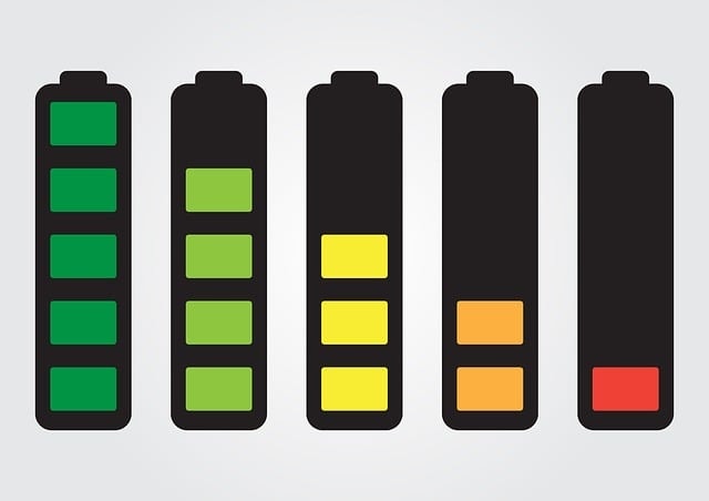 Various battery life indicatators from full to empty