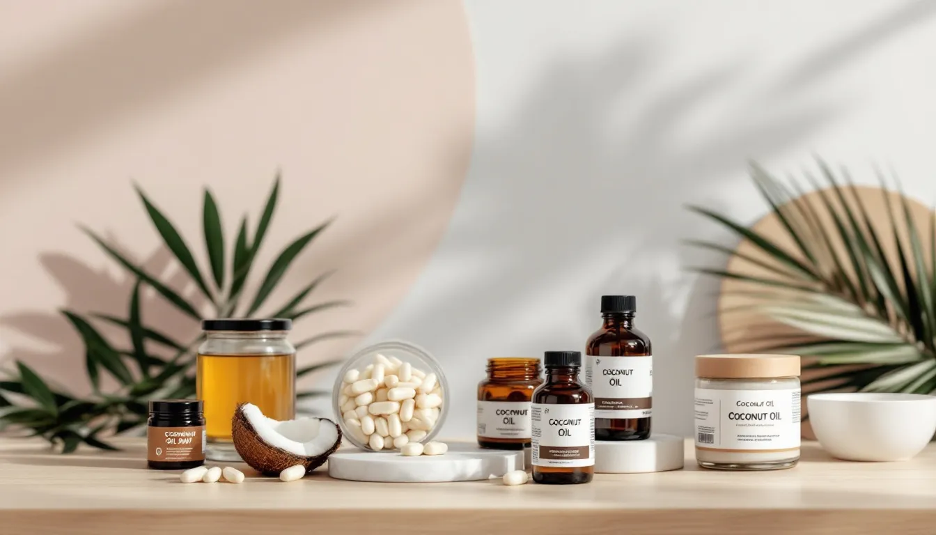 Coconut Oil for Weight Loss: Benefits and Practical Tips for Success 2 An assortment of coconut oil products with a focus on weight loss benefits.