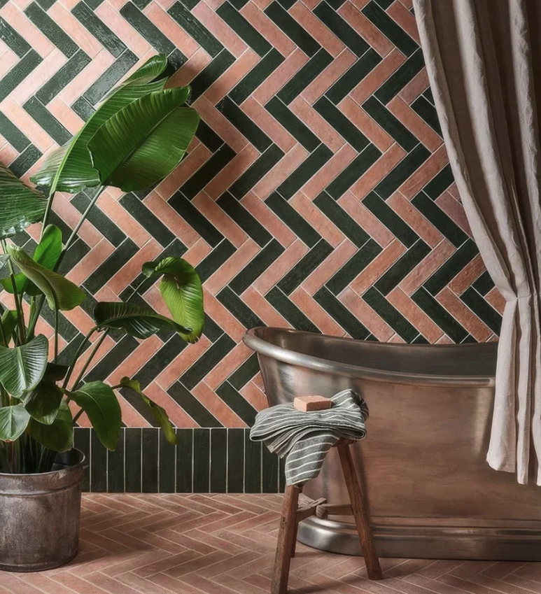 Marlborough Porcelain Parquet Forest Green Gloss bathroom tiles from Hyperion Tiles