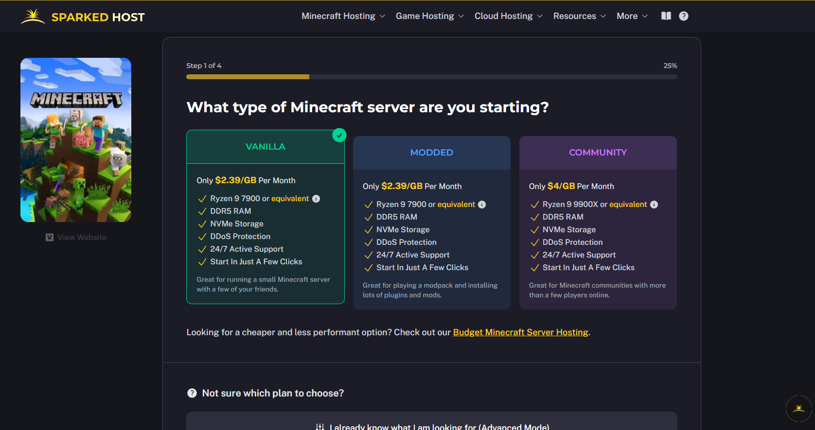 Sparkedhost minecraft pricing 