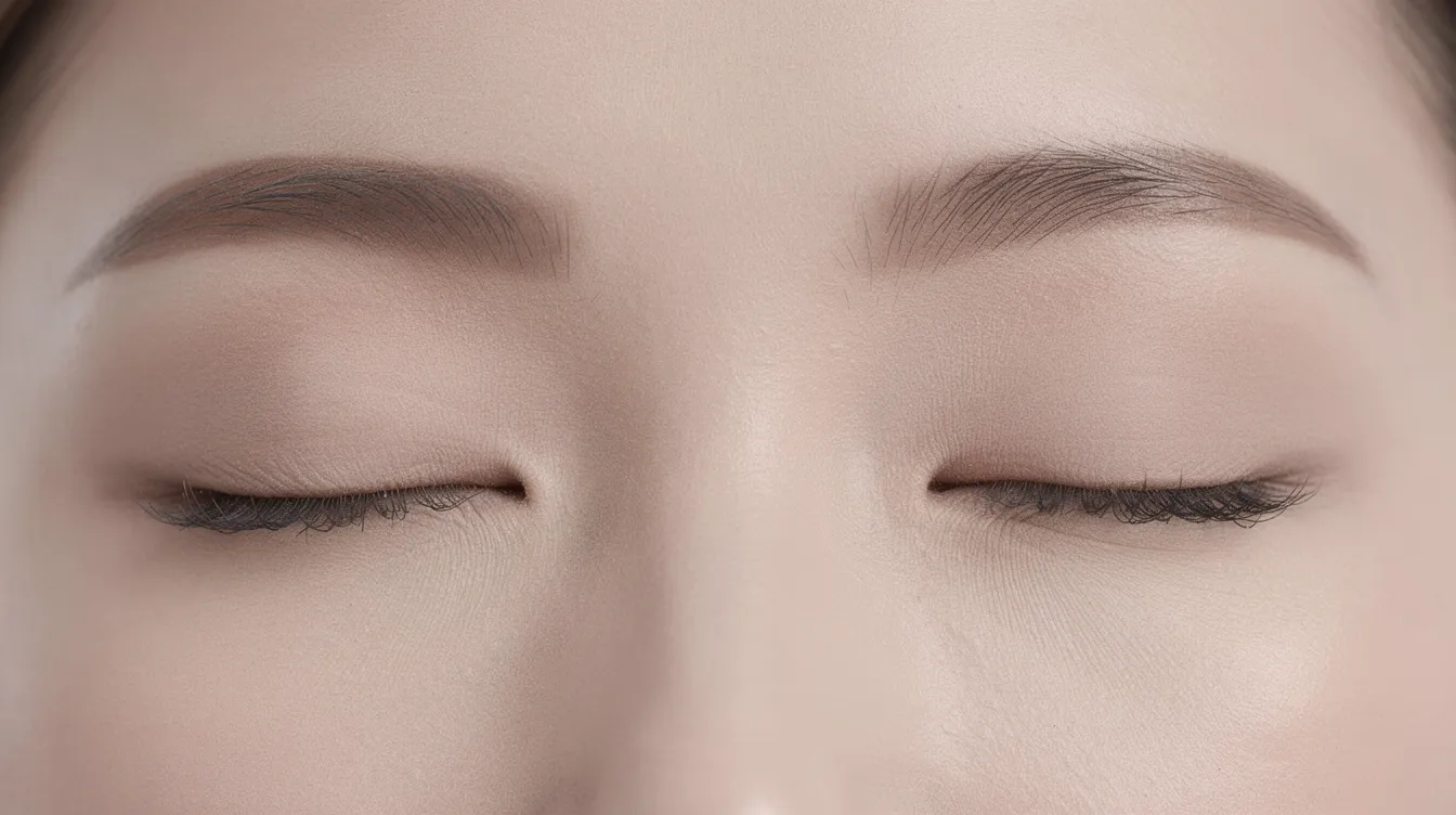 This close-up photograph showcases relaxed eyes with a smooth, defined eyelid contour, highlighting the results of upper eyelid surgery, specifically upper blepharoplasty. The natural upper eyelid crease enhances the youthful appearance, providing a refreshed look without excess skin or heaviness.