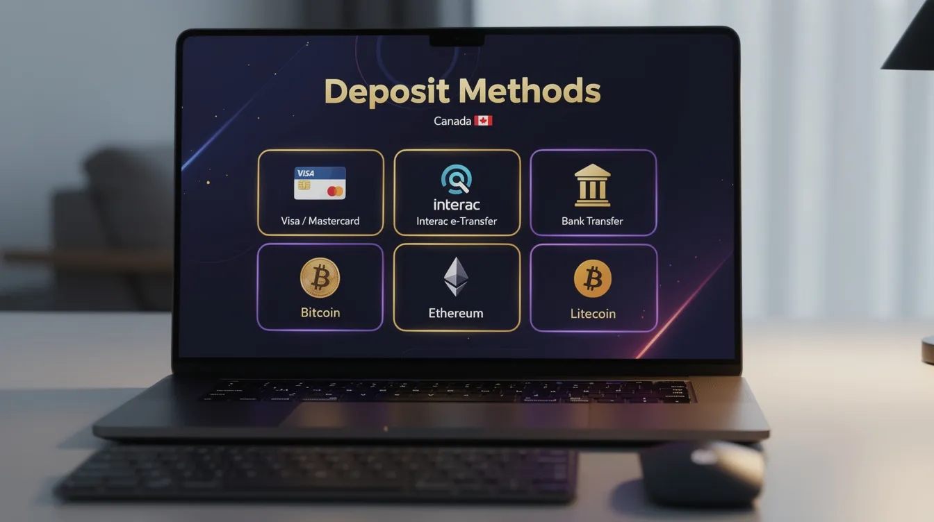 The image illustrates various deposit methods available for Roobet users in Canada, highlighting options for making a qualifying deposit to access exciting bonuses and promotions, including the Roobet welcome bonus and exclusive rewards. It also emphasizes the importance of responsible gambling and the diverse gaming experiences offered on the official Roobet website.