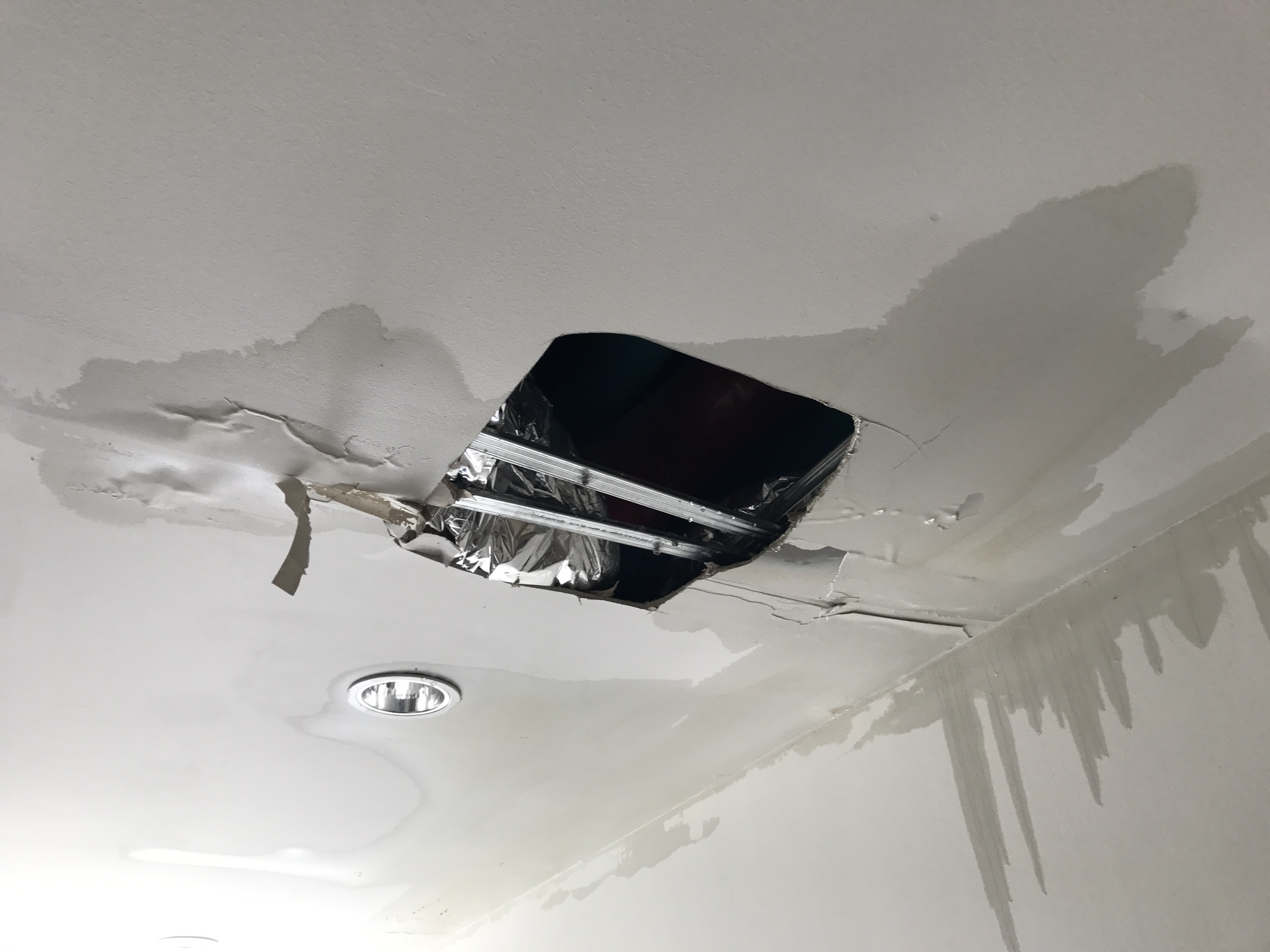 Drywall damage in ceiling from frozen water pipe