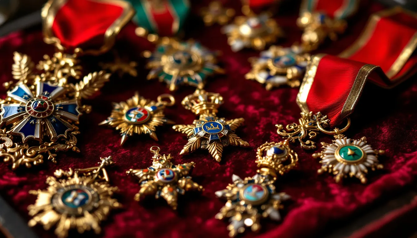 Skup orderów państwowych, na zdjęciu widać różne ordery.
