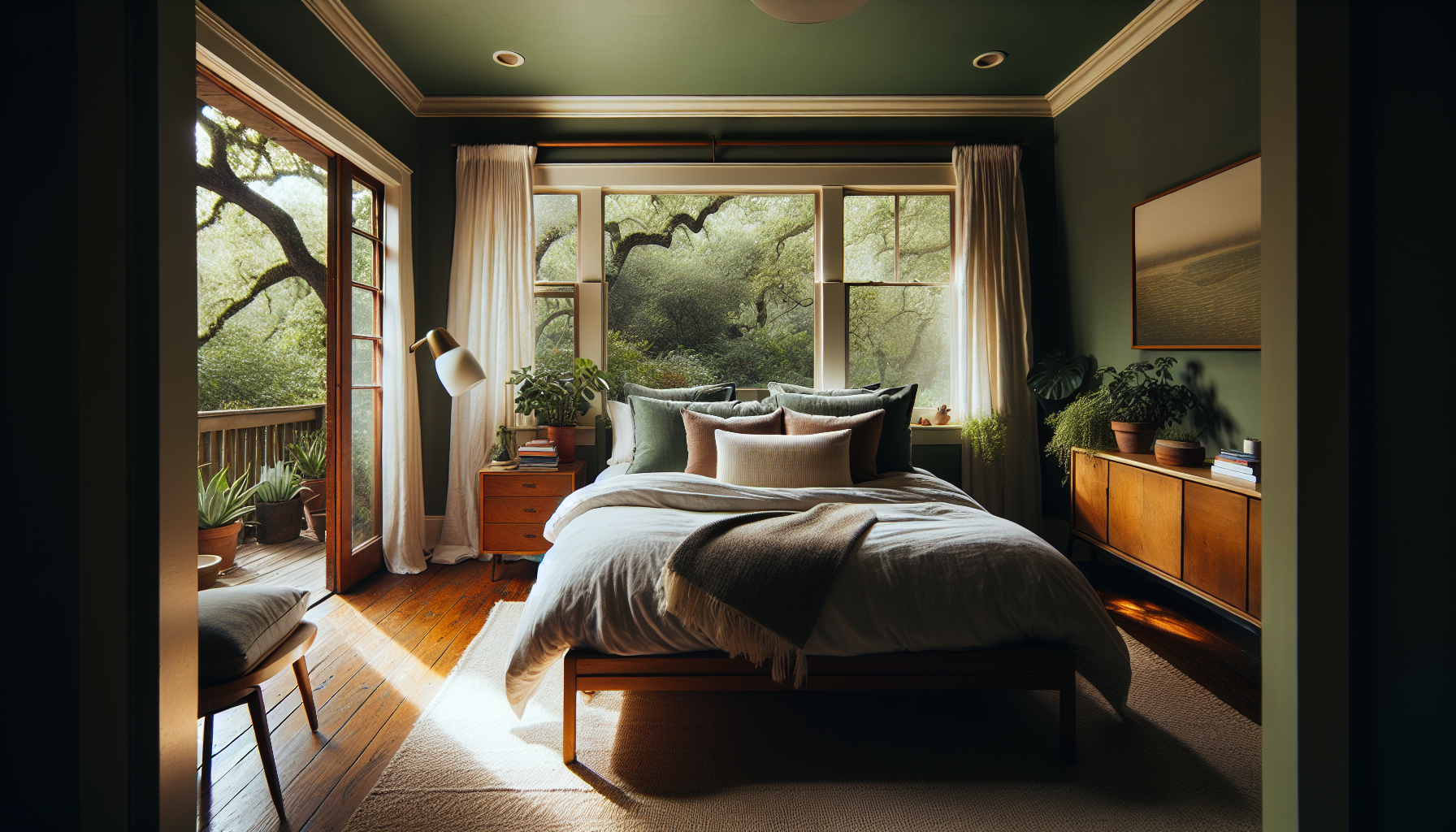 Calming bedroom with nature-inspired color scheme in Austin, TX