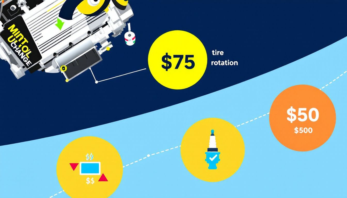 A visual representation of car maintenance costs, showing various maintenance items and their average costs.