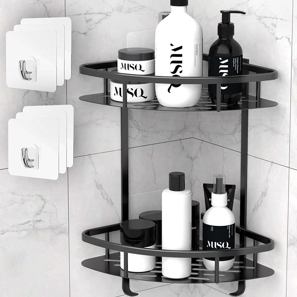 black metal corner shower shelf