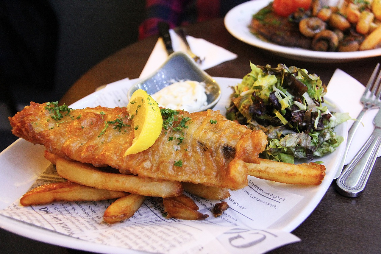 Photograph of a traditional British fish and chip supper