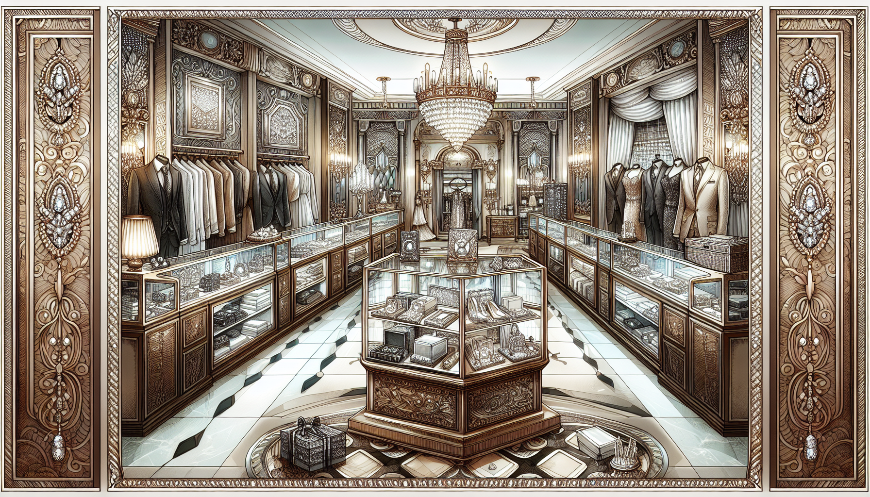 luxury Personal Shopping 1 Illustration of a luxurious boutique with elegant clothing and accessories