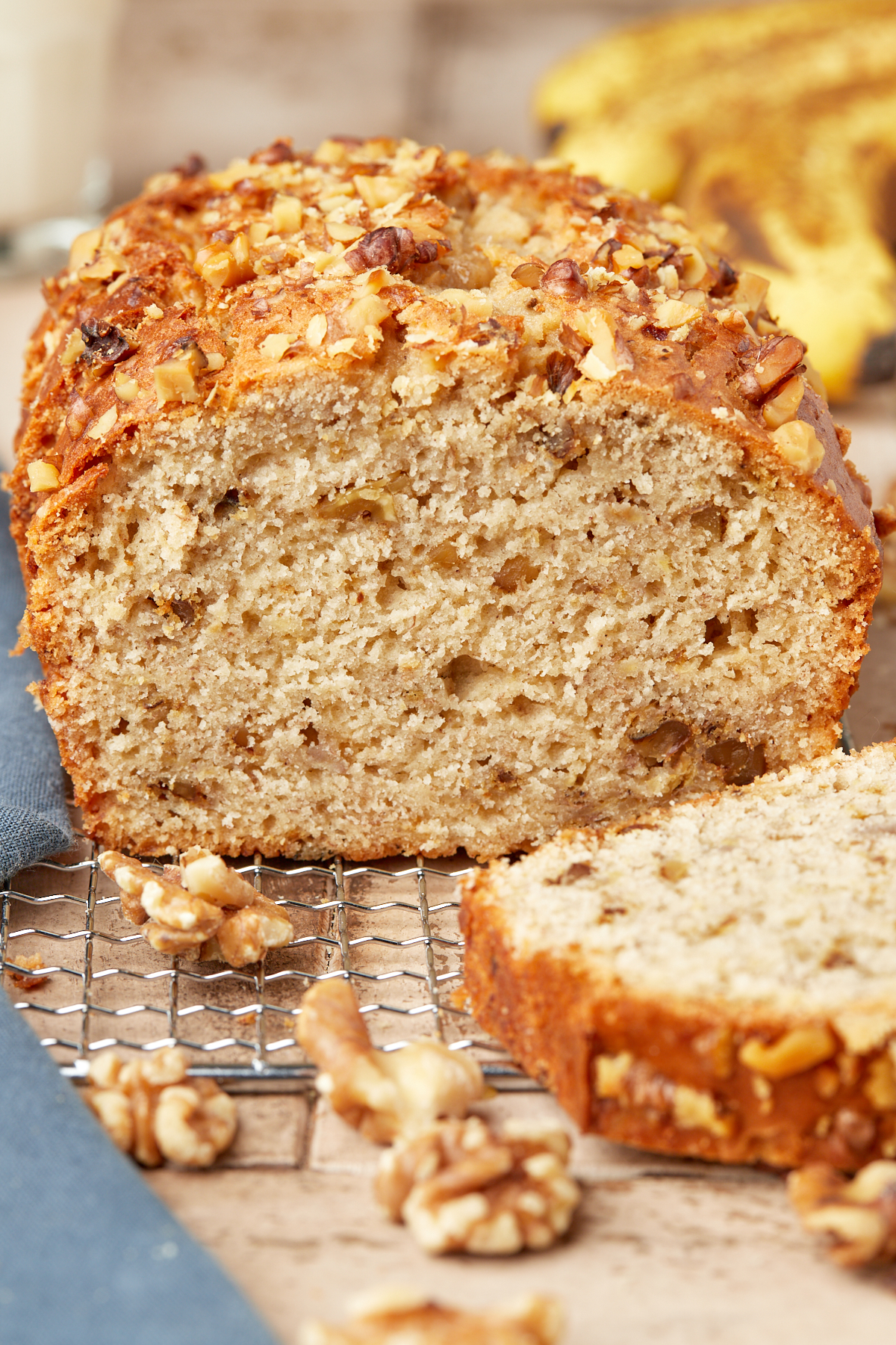 banana nut bread on a wire rack