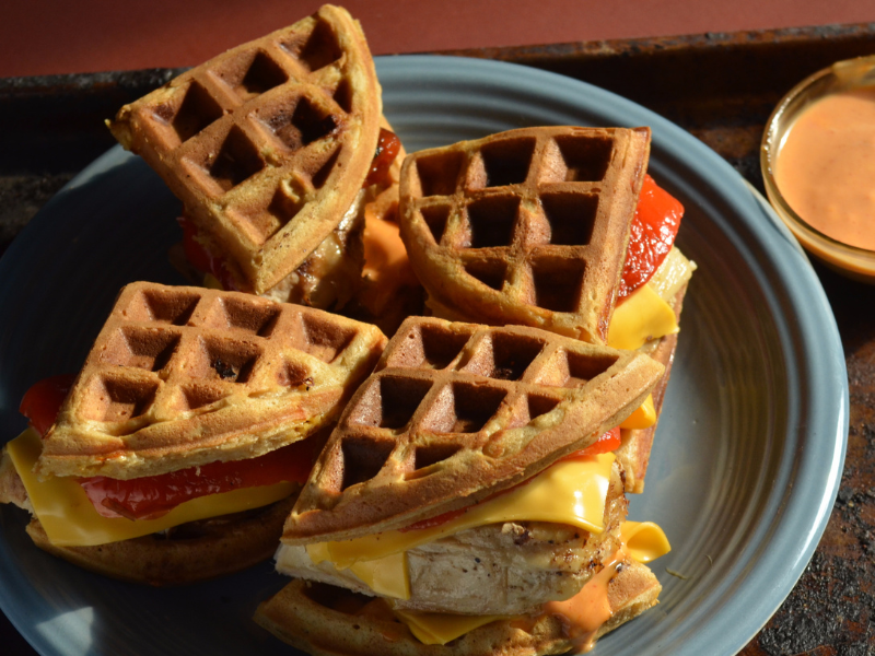 Waffle Chicken Sandwich - gluten and dairy free breakfast