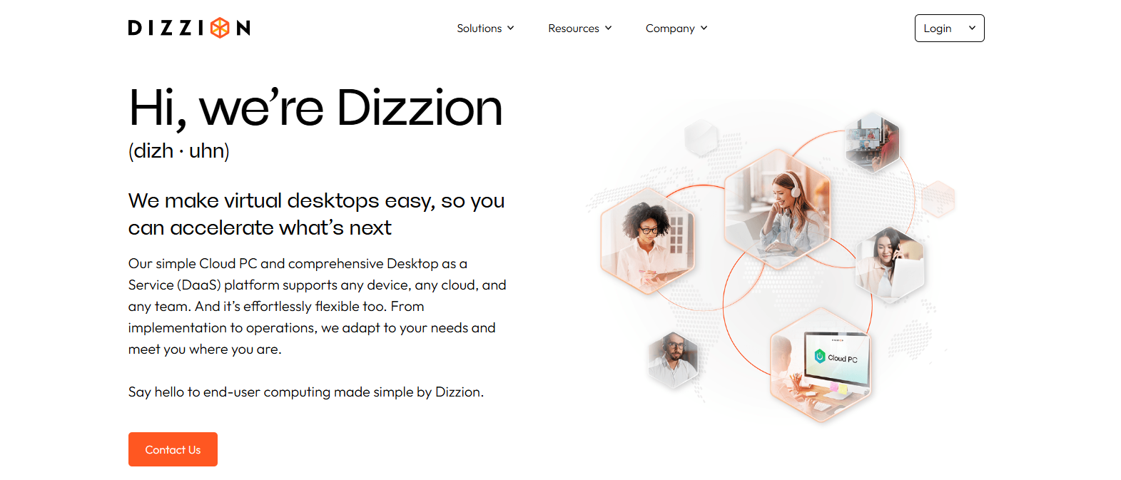 Dizzion Desktop as a Service platform delivering cloud-hosted virtual desktops, flexible cloud PC solutions, and secure remote workspace access for distributed teams and managed service providers.