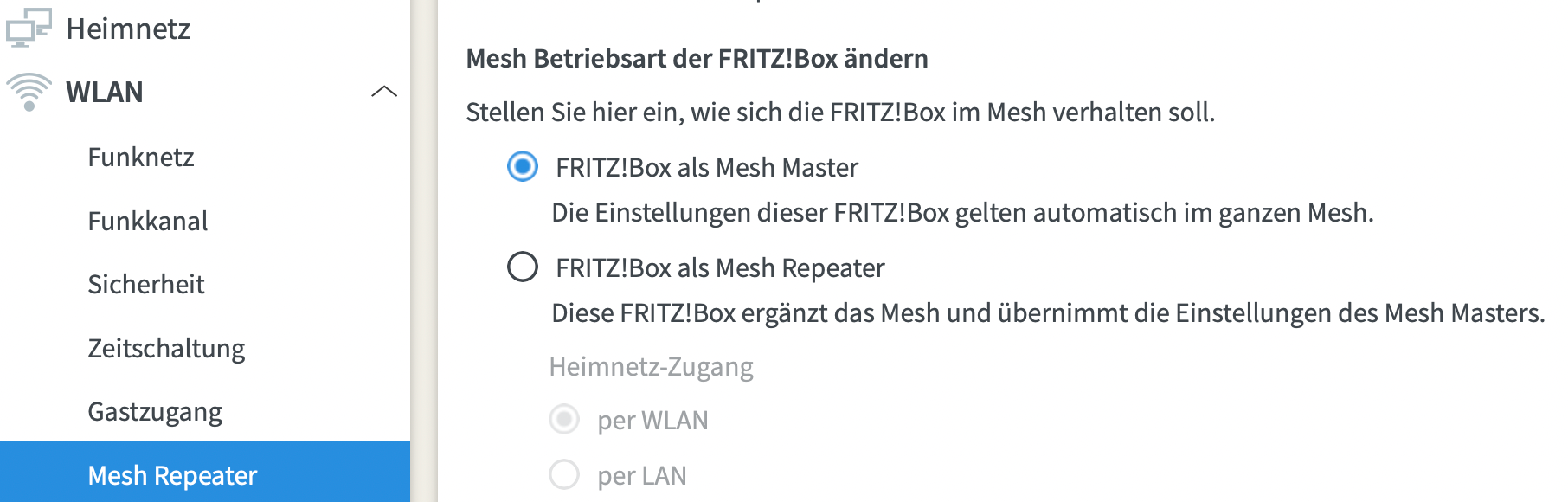 Fritzbox als Mesh Master einrichten