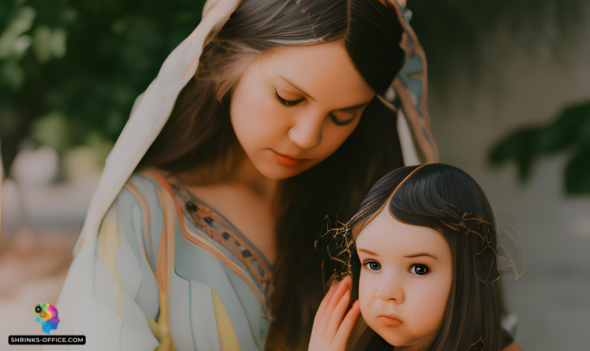 A mother hugging her daughter 