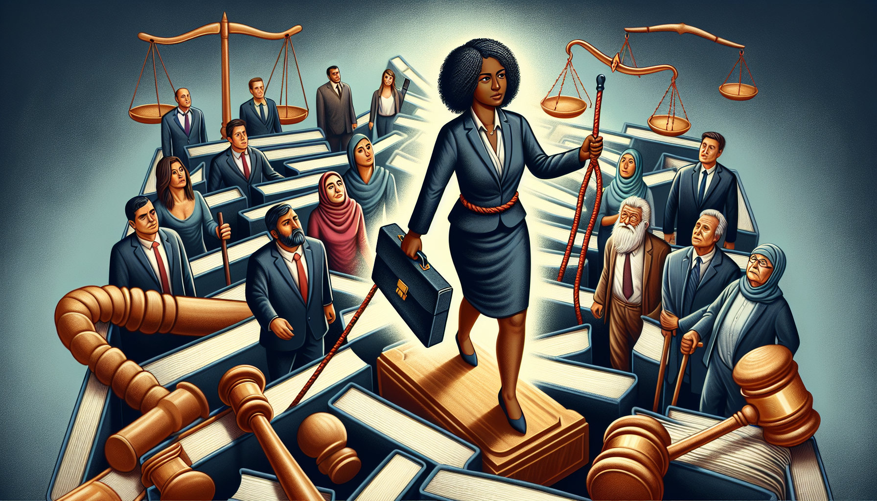 Illustration of personal injury attorney guiding clients through the legal system