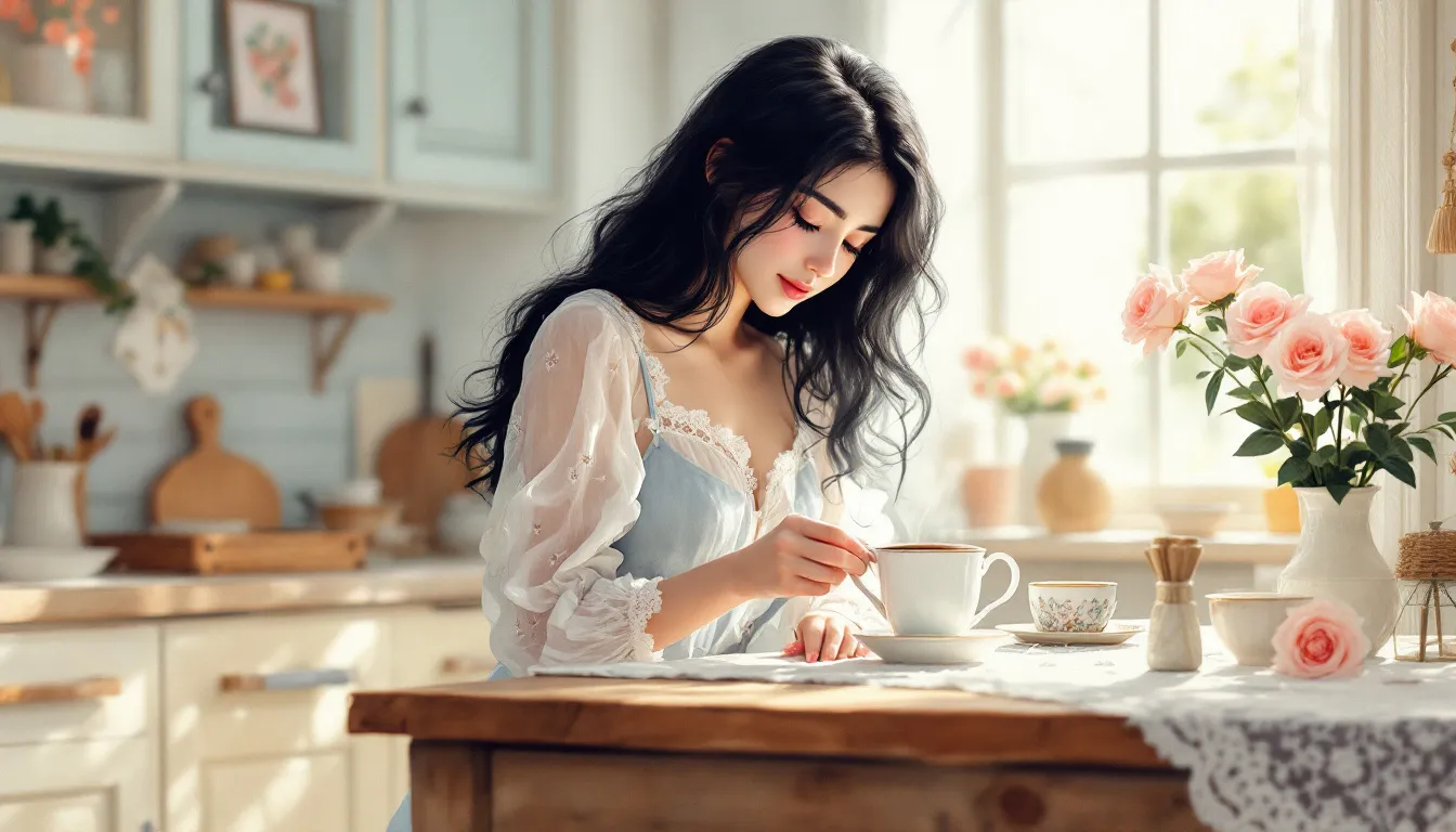 A female companion engaging in daily routines.