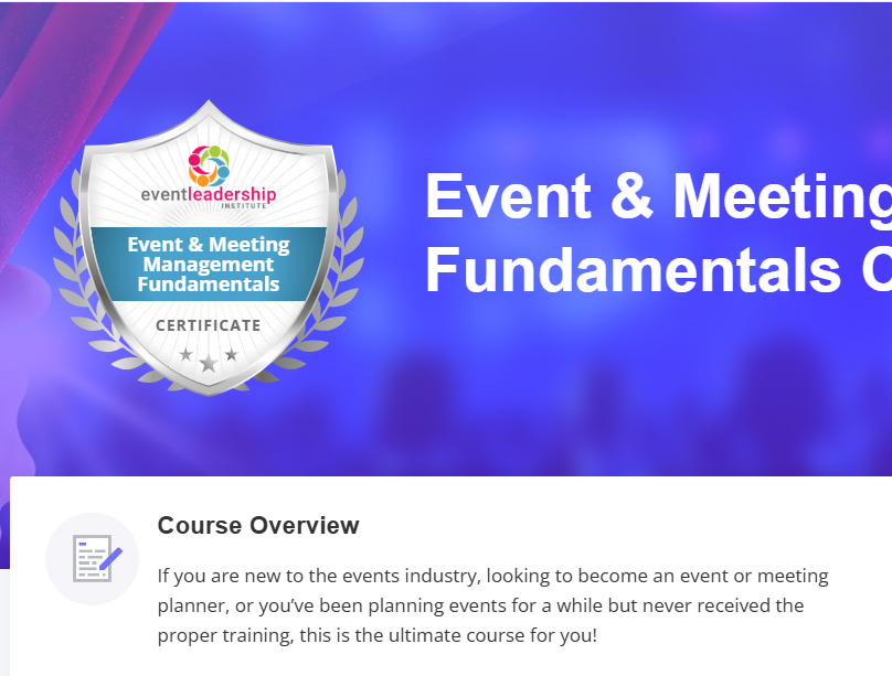 ELI's event and meeting management fundamental course page