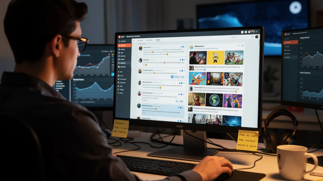 The image depicts a vibrant digital landscape showcasing various Reddit ads seamlessly integrated into users' feeds, emphasizing the platform's community-driven nature. It illustrates legal professionals engaging with niche communities, fostering discussions about legal services, and highlighting the effectiveness of Reddit advertising for law firms in reaching their target audience.