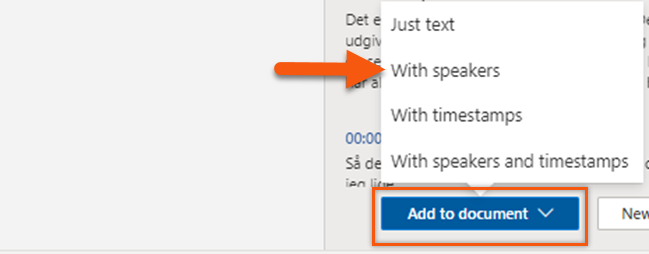 Importer din transskribering til dit Word dokument
