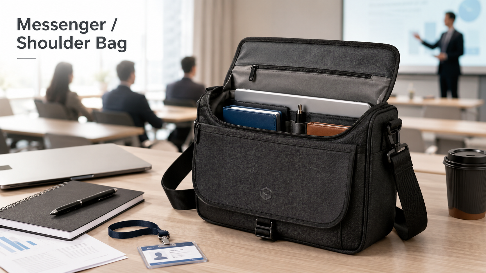 Custom messenger shoulder bag for business meetings, conferences, training programs, and daily office carry