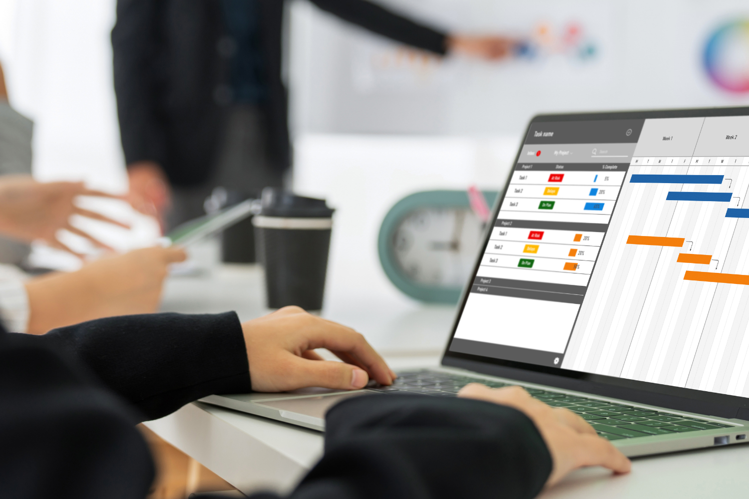 A digital dashboard of project management for tracking and feedback notes.