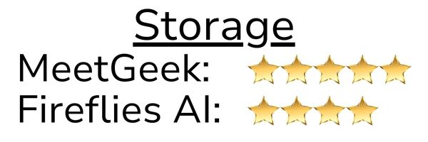 Storage: MeetGeek - 5, Fireflies AI - 4
