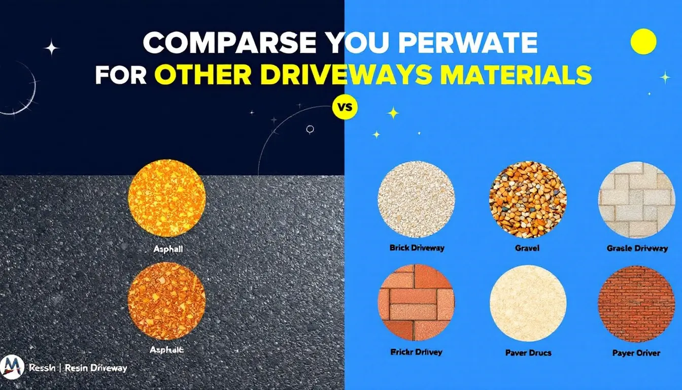 Comparison of resin driveways with other driveway materials, showing different types of driveways.