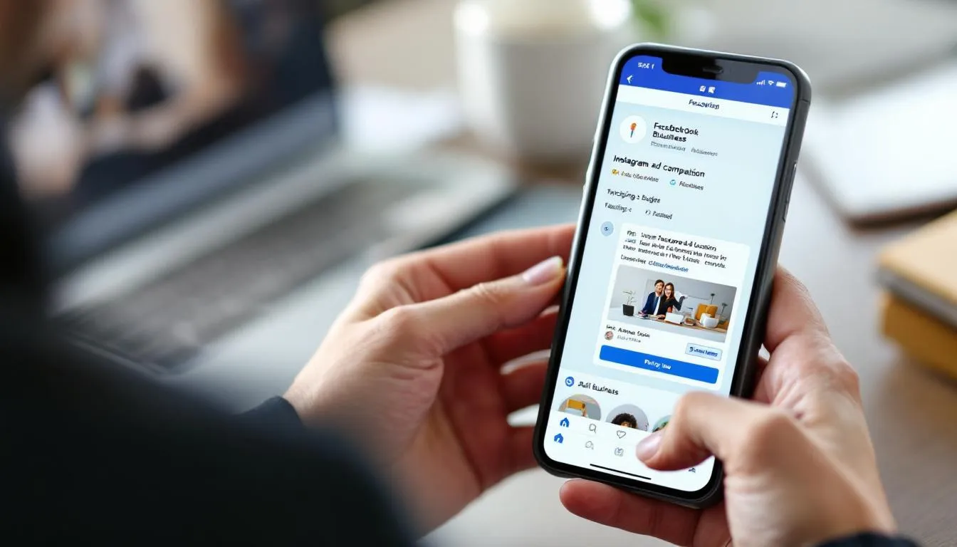 The image depicts a Facebook business page interface showcasing various ad formats for Instagram advertising, emphasizing the use of targeted audience options for effective marketing efforts. This visual representation highlights the importance of Facebook advertising services in driving sales and generating leads for businesses.