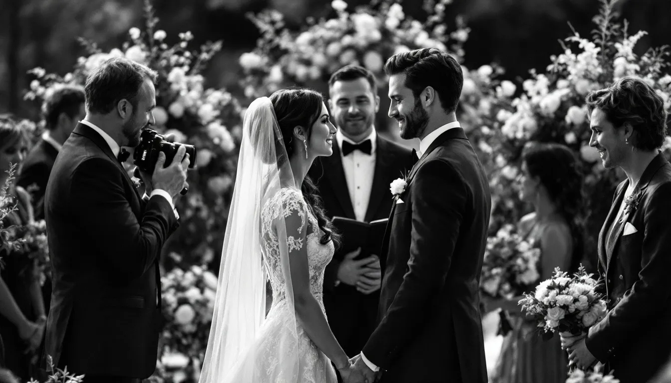 A photographer capturing key moments during a wedding ceremony.