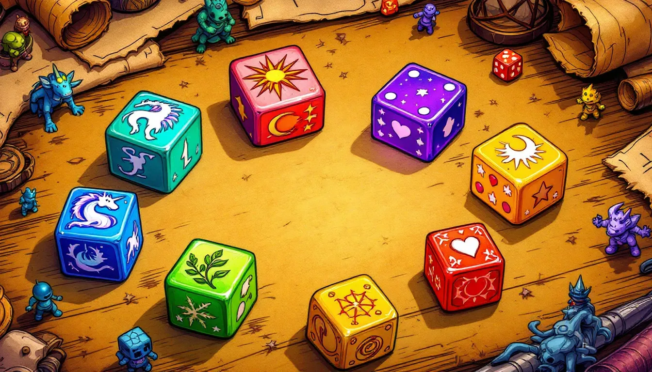 A collection of colorful gaming dice displayed together.