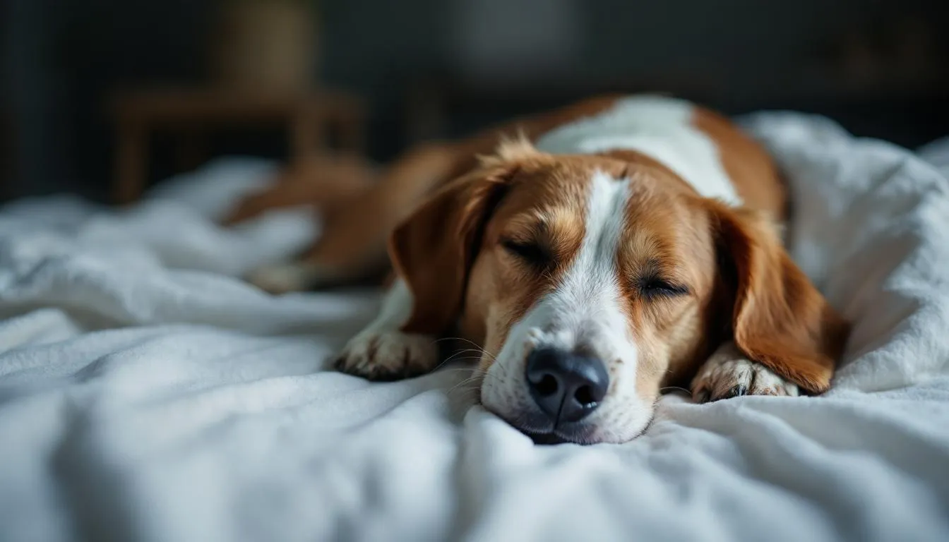 Ein Hund, der in einer ruhigen Umgebung zur letzten Ruhe gebettet wird, um die Einzugs- und Rückführungskosten zu verdeutlichen.