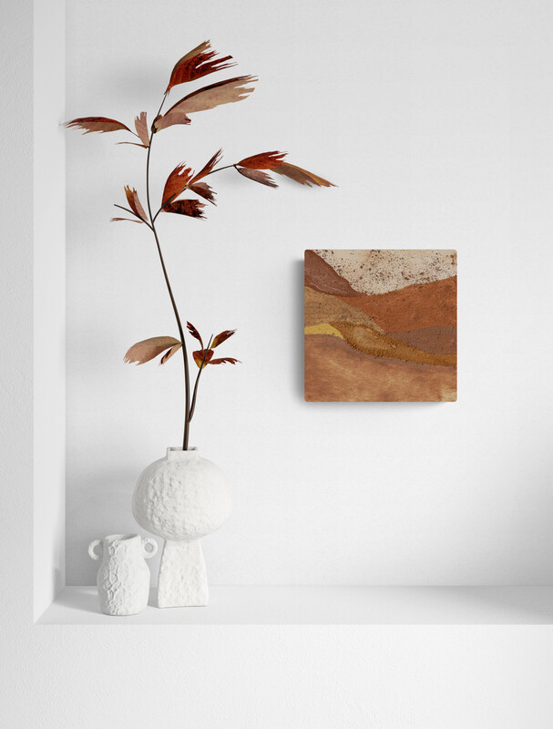White shelf and vase featuring artterra artist, Danielle Petti's "Stardust 3"