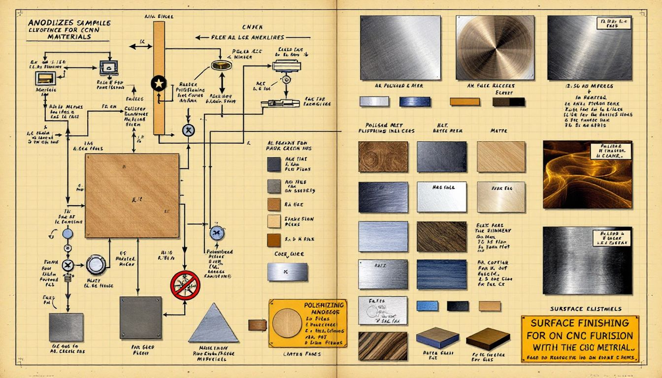 Surface finishing options for CNC materials, including anodizing and polishing samples.